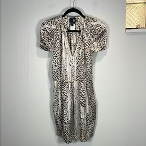 Just Cavalli by Roberto Cavalli Animal Print 100% Silk Puff Sleeve Dress